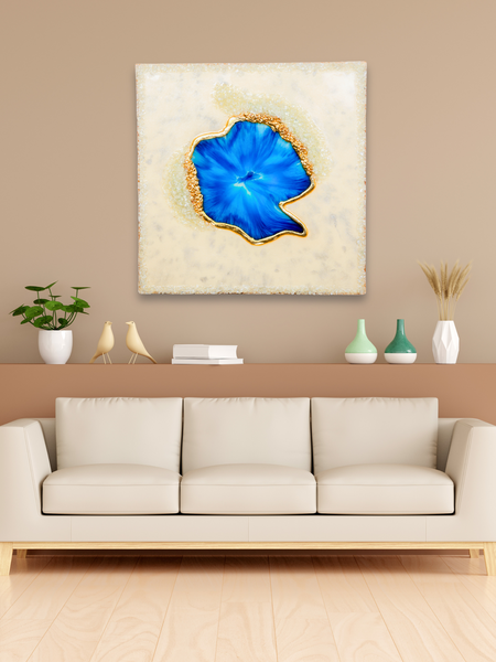 Blue Geode-Inspired Epoxy Resin Wall Art  24
