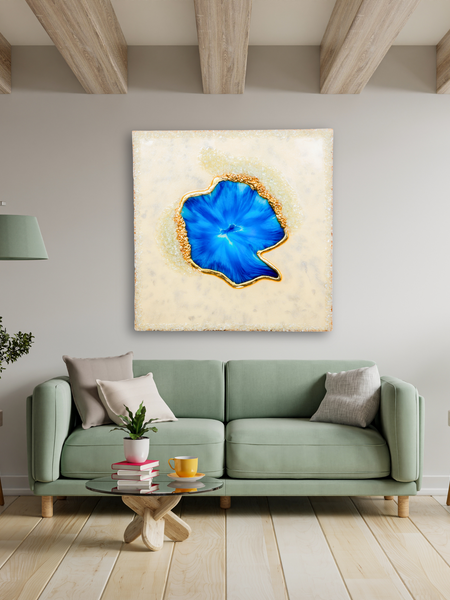 Blue Geode-Inspired Epoxy Resin Wall Art  24